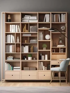 Modern Oak Bookshelf with 3 Adjustable Shelves Customizable Size & Color Wall Mount Option for Living Room Bedroom Home Office