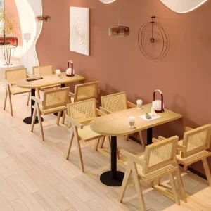 Modern Oblong Wooden Restaurant Bar Tables and Chair Set for Hotel Living Room Cafe and Coffee Shop Use