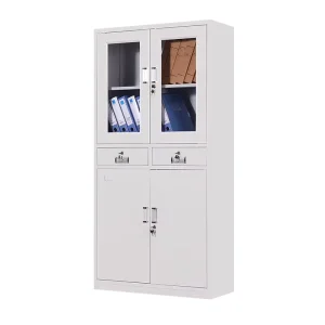 Modern Office All Steel Furniture Glass Door Storage Cabinets Metal Filing Cupboard With Adjustable Sheets