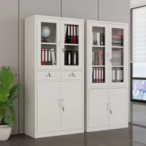 Modern Office All Steel Furniture Glass Door Storage Cabinets Metal Filing Cupboard With Adjustable Shelves and Drawer