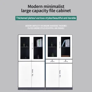 Modern Office Cabinet Steel Frame with Glass Door Adjustable Design for Commercial Storage in Hotels & Schools