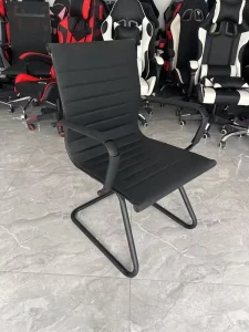 Modern Office Desk Chair No Wheels PU Leather Computer Mid Back Guest Chairs Gym School Reception Conference Waiting Room