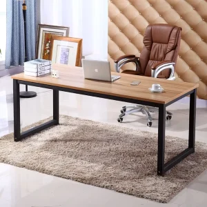 Modern Office Desk Featuring a Smooth Tabletop Mounted on a Sturdy Steel Frame Computer Desk