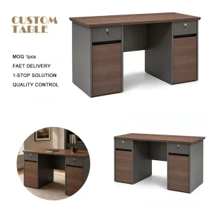 Modern Office Desk Luxury Computer Desk High Gloss Surface Ergonomic Design with Shelf & Drawer for Home Office Study Room