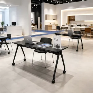 Modern Office Desk Training Table Mobile Flip Top Folding Conference Linkable Nesting Trade Show Hidden Hooks Fast Setup