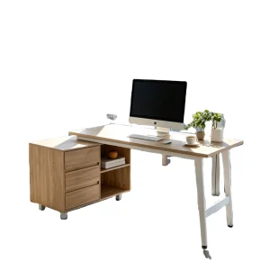 Modern Office Desk with Storage Drawers Natural Wood Top White Metal Legs Computer Desk for Home Office