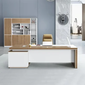 Modern Office Desk with Thick Tabletop and Sturdy Metal Frame Waterproof Computer Table Office Table for Commercial Office Use
