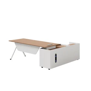 Modern Office Executive Desk Minimalist Premium Workstation with Built In Cabinets & Drawers