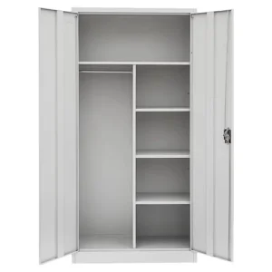 Modern Office Filing Cabinet Grey with 3 Adjustable Shelves 2 Glass Doors Steel Storage Cupboard for Apartment Use