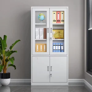 Modern Office Filing Cabinet with 2 Glass Doors and 2 Steel Doors Filing Cabinet with Lock Storage Cabinet for School Hospital