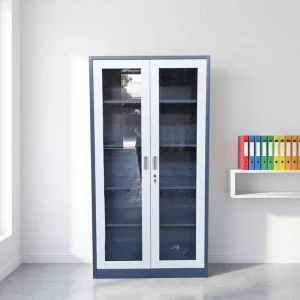 Modern Office Furniture Glass Door Filing Storage Cupboards Lockable Metal Cabinets for Workshop and School Use