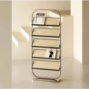 Modern Office Furniture Magazine Rack with Floor-standing Metal Frame and Woven File Compartments for Living Room