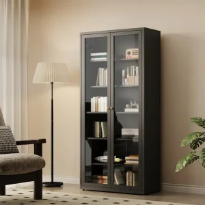 Modern Office Furniture Steel Filing Cabinet Metal Storage Cupboard with Tempered Glass Swing Doors for Home Office