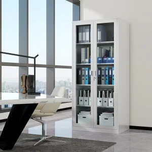 Modern Office Library Steel File Cabinet 2 Full length Tempered Glass Doors High Security Lock Adjustable Shelves Commercial