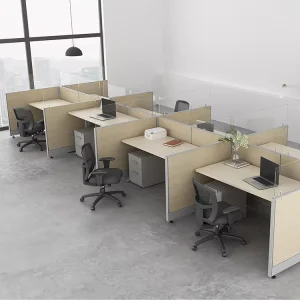 Modern Office Partition Cubicle Modular Workstation Desk Table with Glass Privacy Panel