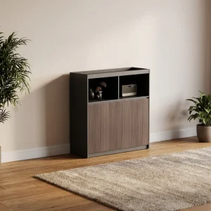Modern Office Storage Cabinet With Open Shelf and Wooden Doors Melamine Side Cabinet for Workspace Organization