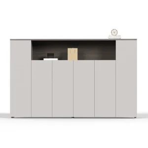 Modern Office Storage Cabinet with Open Shelf Tall Sideboard Cabinet for Commercial Workspace