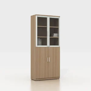 Modern Office Storage Wooden Filing Cabinet Lockable 2 Glass-Door File Cabinet for Home Office