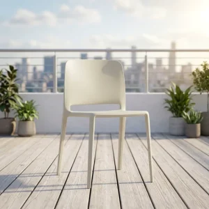 Modern One Piece Injection Molding PP Plastic Dining Chair Cream Hollow Back Stackable Indoor Outdoor Cafe Restaurant Side Chair