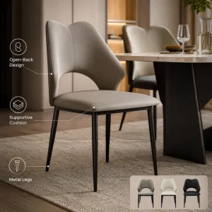 Modern Open Back Dining Chair with Supportive Cushion & Metal Legs Minimalist Design for Home Hotel Restaurant Use