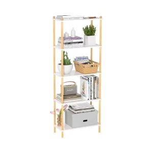 Modern Open Shelving Unit Freestanding Storage Rack Multipurpose Display Stand 5-Tier Bamboo Wooden Bookcase