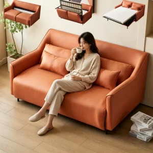 Modern Orange Faux Leather Multi functional Sofa Adjustable & Foldable Eco friendly for Living Room & Beauty Salon Use