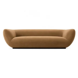 Modern Organic Curved Sofa Luxury Camel Fabric Couch Minimalist Rounded Design 3 Seater Sofa for Living Room Hotel Lobby