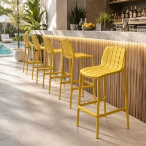 Modern Outdoor Bar Chairs Lightweight Durable Waterproof PP Plastic Hihg Stools for Seaside Restaurant Bar Cafe Garden Party Use
