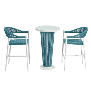 Modern Outdoor Bar Furniture Metal Aluminum Bistro Wine Cabinet Club Couches Rope Bar Table High Chair