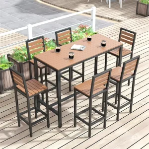 Modern Outdoor Courtyard Rectangle High Bar Table 1-Seater Set for Commercial Use Durable Long Bar Table
