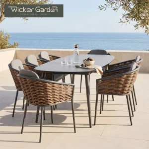 Modern Outdoor Dining Table Chair Set with Rattan Aluminum Frame Waterproof Rust Corrosion Resistance for Hotels Outdoor Use