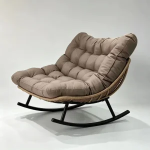 Modern Outdoor Double Rocking Chair Sturdy Iron Frame Patio Rocker Thick Comfort Cushion Villa Hotel Pool Side
