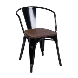 Modern Outdoor Garden Restaurant Furniture Industrial Vintage Bistro Stackable Metal Iron Tolix Dining Chairs with Wood Seat