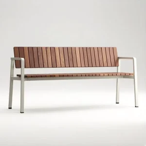 Modern Outdoor Long Backrest Aluminum Bench Seat Public Park Wooden Slats Bench Seating Outside Garden Bench Chair