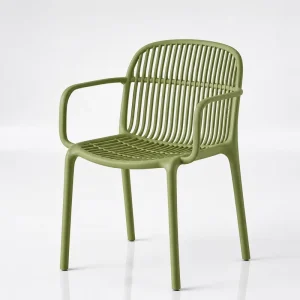 Modern Outdoor Plastic Garden Dining Chair Arms Rattan Style Seat Back for Patio Cafe Hotel Bedroom School Use