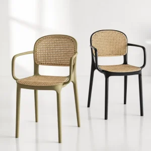 Modern Outdoor Plastic Garden Dining Chair with Arms Rattan Style Seat Back for Patio Cafe Hotel Custom