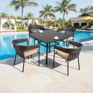 Modern Outdoor Rattan Foldable 4 Person Bar Chairs and Tables Set Waterproof for Park and Villa Use