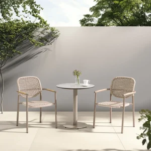 Modern Outdoor Rattan Furniture Set Dining Chairs with Round White Pedestal Table for Garden Patio Balcony(C801)