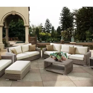 Modern Outdoor Rattan Sofa Set with Aluminum Frame Waterproof Cushions for Courtyard Villa & Park Use 5 Year Warranty