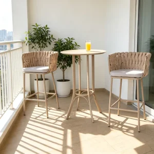 Modern Outdoor Restaurant Furniture Patio Aluminum Dining Table and Bar Chairs Set for Mall Gym HomeBar Hotel Bistro