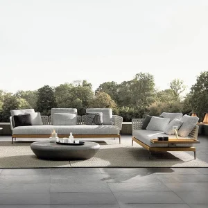 Modern Outdoor Solid Wood Sofa for Hotels Villas Durable Rattan Furniture for Courtyards Sun Rooms Garden Leisure Combination
