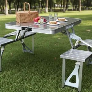Modern Outdoor Use Durable Aluminum Foldable Picnic Table with 4 Chairs for Hotel