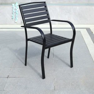 Modern Outdoor WPC Waterproof Stackable Villa Restaurant Slatted Armrests Chair for Patio Balcony Courtyard Garden Hotel Use