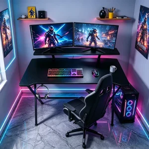 Modern PC Desk Gaming Workstation Table with Carbon Fiber Finish for Home Office