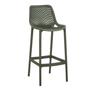 Modern PP Plastic Bar Stool with Grid Mesh Backrest Stackable Counter Height Bar Chair with Footrest for Indoor & Outdoor