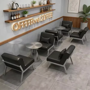 Modern PU Leather Banquette Booth Sofa with Stainless Steel Round Table for Coffee Shop Restaurant Commercial Furniture