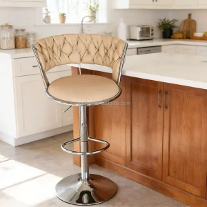 Modern PU Leather Bar Chairs for Apartment Kitchen Soft Cushioned High Stools for Dining Area