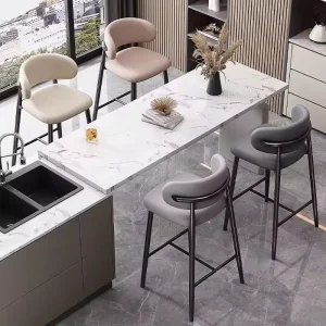 Modern PU Leather Bar Stool Sturdy Metal Legs Ergonomic Design Comfortable High Stool for Bar Dining Hotel Commercial Use