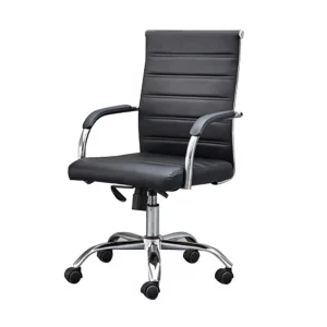 Modern PU Leather Executive Office Chair Height Adjustable Open Back High Back Revolving Wheels Fixed Armrest Metal Base Tilting