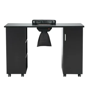 Modern PU Leather Moveable Nail Tech Desk Manicure Table Station with Electric Dust Collector 8 Wheels (4 Lockable) 3 Dust Bags